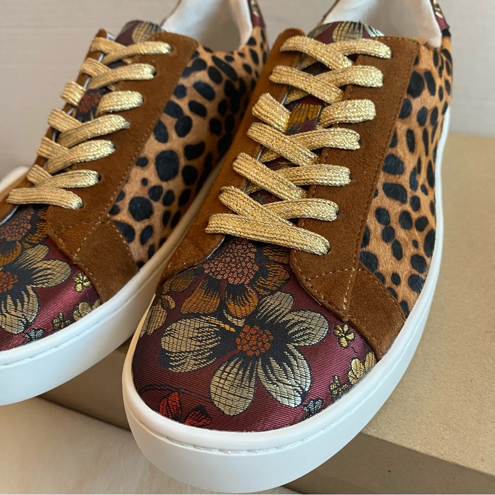 NEW JOHNNY WAS Leopard Print Calf Hair & Floral Sneakers Tennis Shoes | Size 6 - Picture 5 of 14